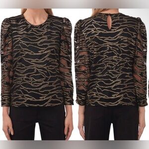 Halogen Black  and gold Puff Sleeve Blouse SZ L used once 🔥✨✨✨